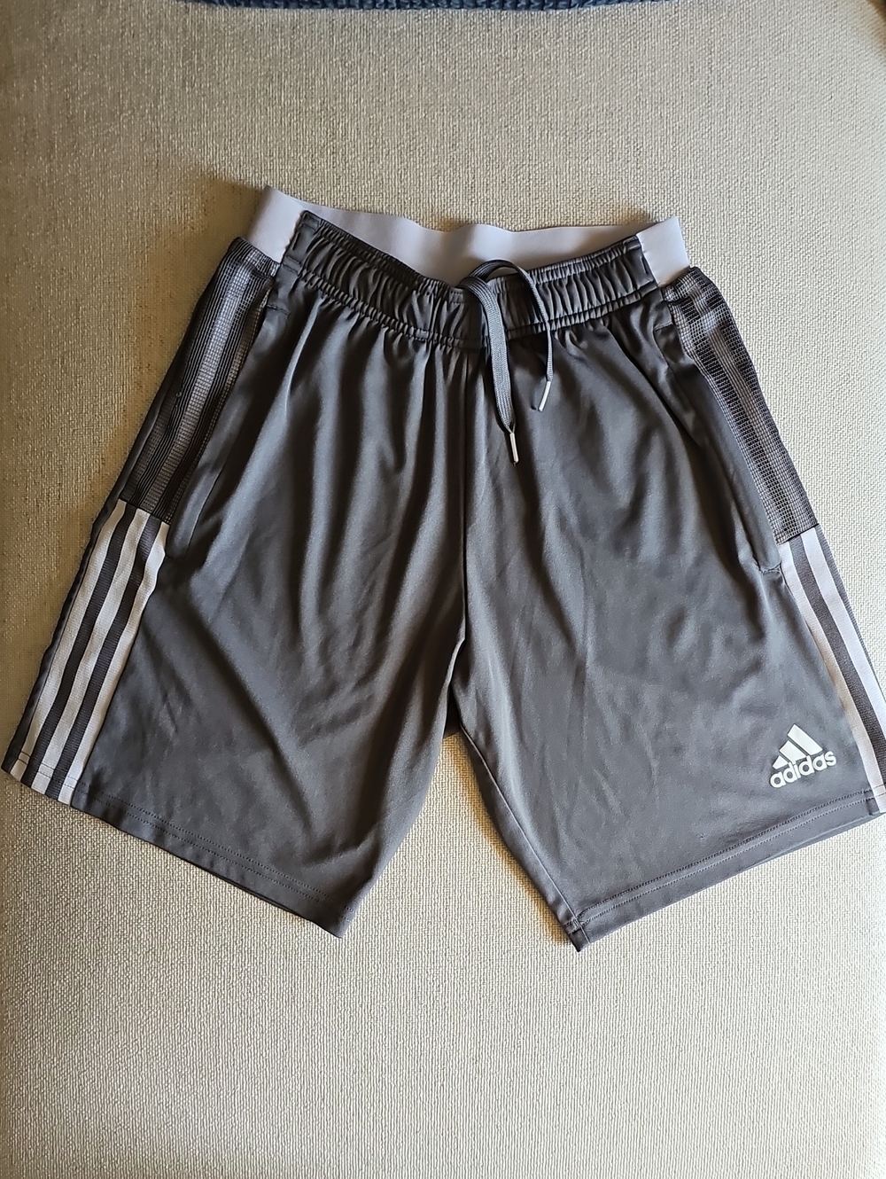 adidas Men's Dark Gray Athletic Shorts with White Stripes